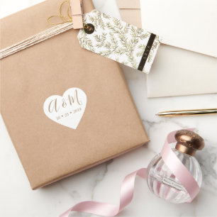 goldweiße, elegante Hochzeit Herz-Aufkleber