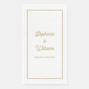 Goldweiße, elegante Schreibschrift Name Wedding Mi Serviette