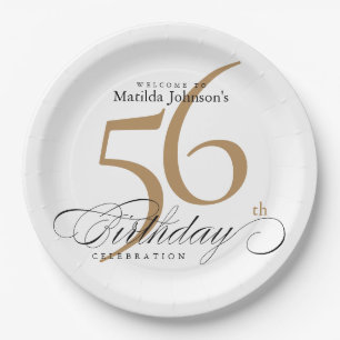 Goldweiße Geburtstagskalligraphie jedes Alters Pappteller