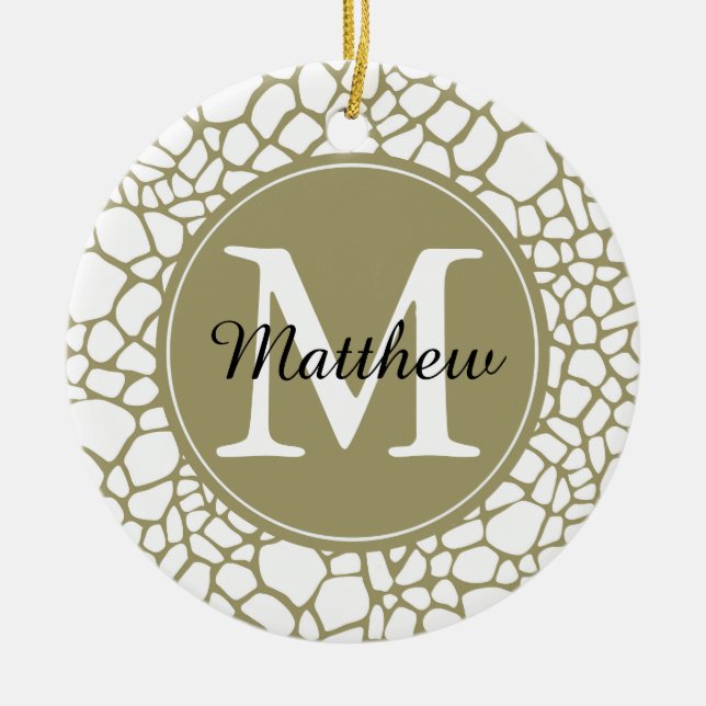 Goldweiße Giraffe Print Monogram Keramikornament (Vorne)