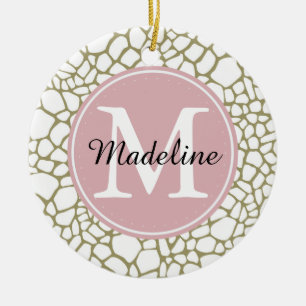 Goldweiße Giraffe Print Monogram Keramikornament