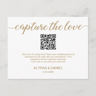 Goldweiße QR-Code Hochzeit Foto Sharing Begleitkarte
