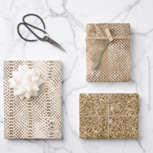 Goldweiße Schlange Print Geschenkpapier Set