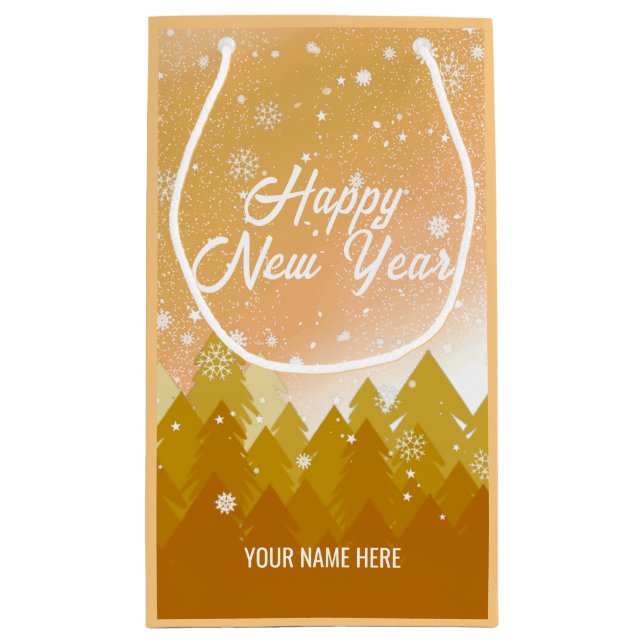 Goldweiße Schnee Friedlichen Wald Weihnachten Neuj Kleine Geschenktüte (Rückseite)