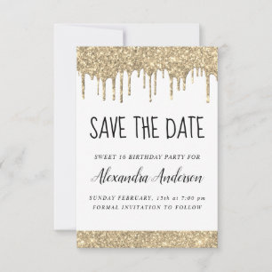 Goldweiße Sparkle Glitzer Süß 16 Save the Date Einladung
