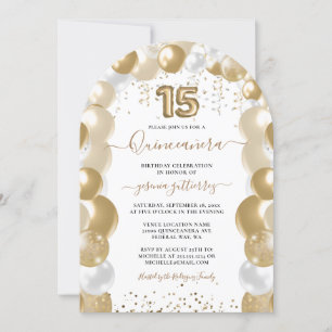 Goldweiße Sparkle Quinceañera Ballon Einladung