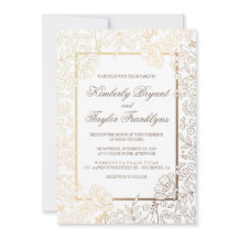 Goldweiße Vintage Hochzeits-mit Blumeneinladung