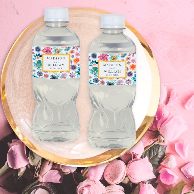 Goldweiße Wildblume Wasserfarbener Frühling Botani Wasserflaschenetikett (Von Creator hochgeladen)