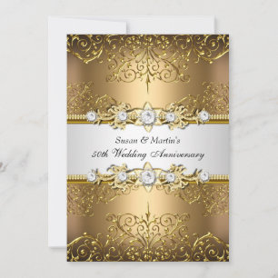 Goldweißer Blumenwirl 50. Hochzeitstag Einladung