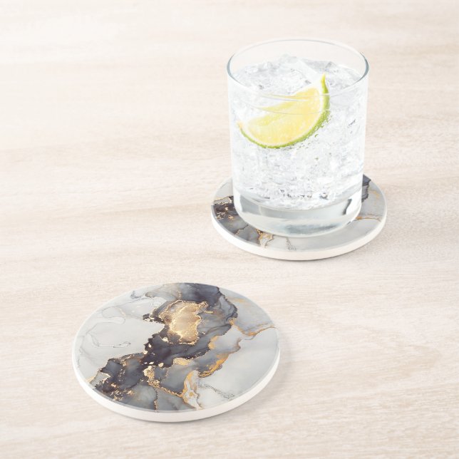 Goldweißer schwarzer Marmor Getränkeuntersetzer (Seite)