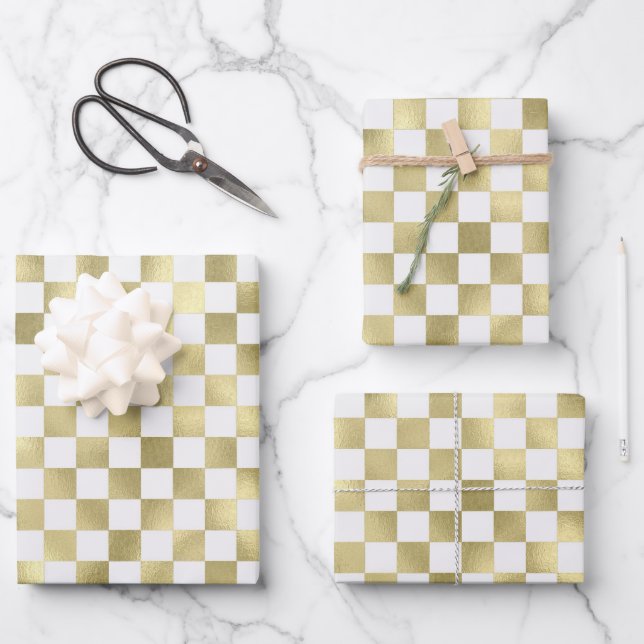 goldweißes Quadratzoll Geschenkpapier Set (Vorderseite)