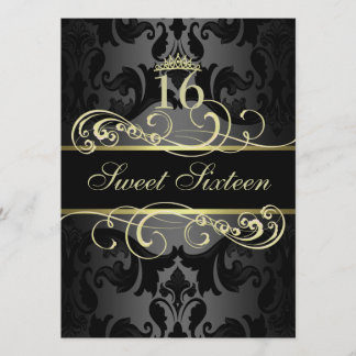 Goldwirl Damask Sweet16 Birthday Einladung