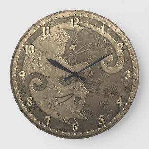 GoldYin Yang Katzen Große Wanduhr