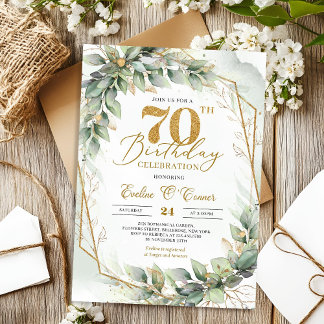 Goldzahl Aquarelleukalyptus 70. Geburtstag Einladung