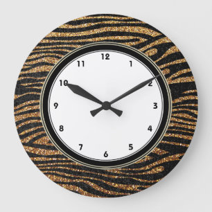 Goldzebra-Streifendruck (bling Imitat-Glitter) Große Wanduhr