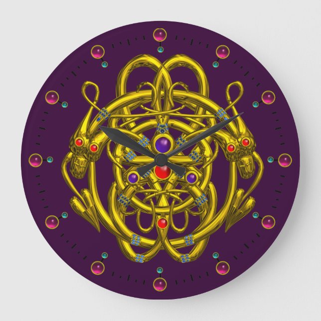 GOLDZELLTISCHE KNOTEN MIT ZWEI DRACHEN GROßE WANDUHR (Vorderseite)