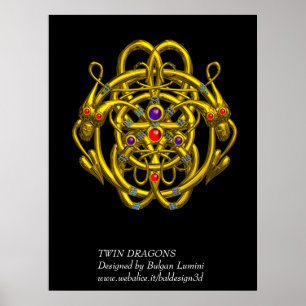 GOLDZELLTISCHE KNOTEN MIT ZWEI DRACHEN POSTER