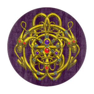 GOLDZELLTISCHE KNOTEN MIT ZWEI DRAGONEN IN LILA ZE SCHNEIDEBRETT