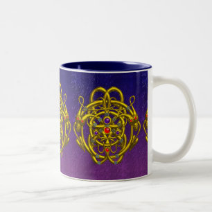 GOLDZELLTISCHE KNOTEN MIT ZWEI DRAGONEN IN LILA ZWEIFARBIGE TASSE