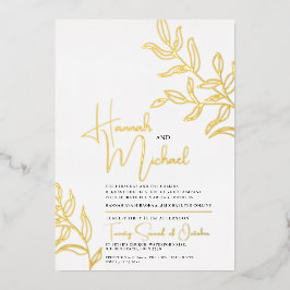 Goldzweig der Blätter Skizze Hochzeit Folieneinladung
