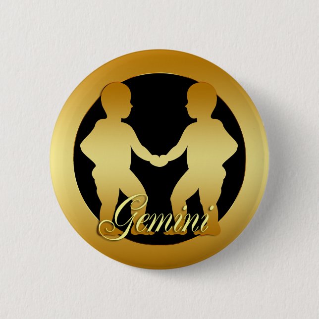 GOLDzwillings-TIERKREIS-ZEICHEN Button (Vorderseite)