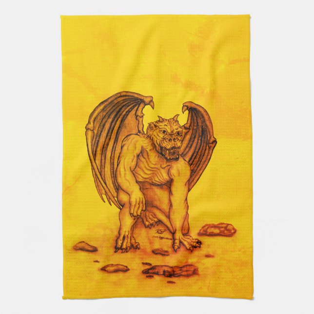 Golem Gargoyle Geschirrtuch (Vertikal)
