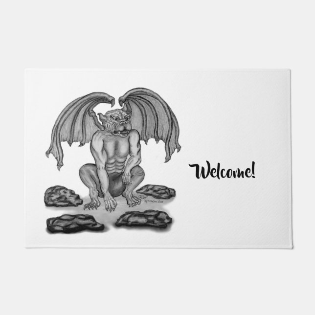 Golem Gargoyle , Schwarz-Weiß-Design Fußmatte (Vorderseite)
