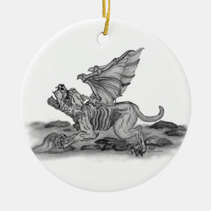 Golem Gargoyle schwarz weiss Zeichnung Keramikornament