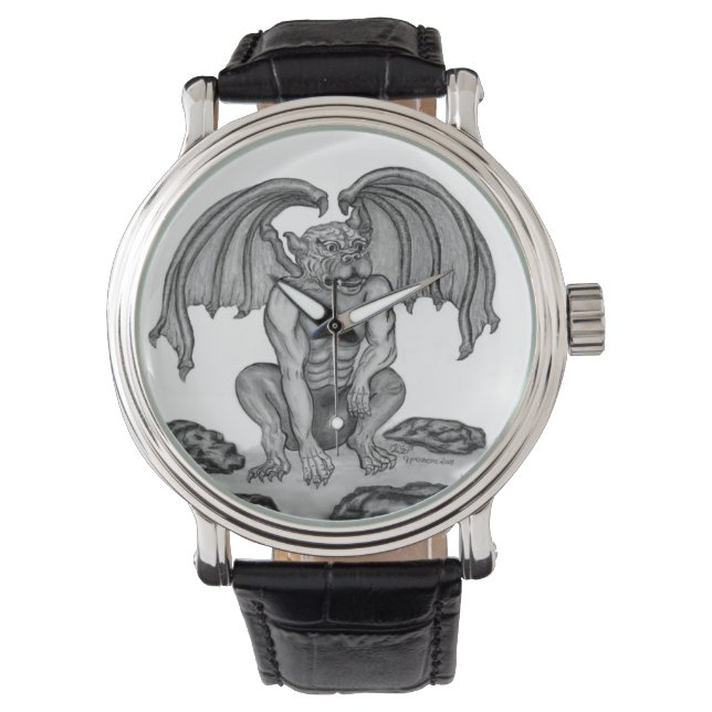 Golem Gargoyle, Schwarzweiß-Design Armbanduhr (Vorderseite)