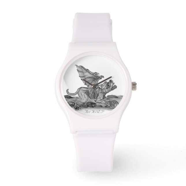 Golem Gargoyle, Schwarzweiß-Design Armbanduhr (Vorderseite)