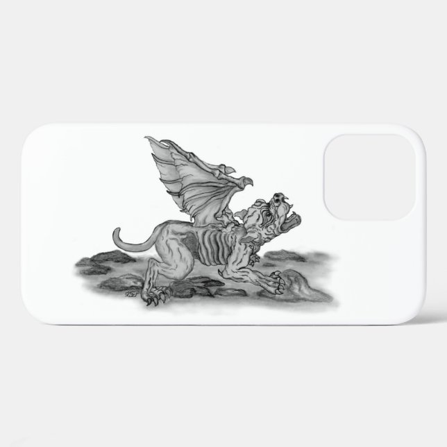Golem Gargoyle Schwarzweiß-Design Case-Mate iPhone Hülle (Rückseite (Horizontal))