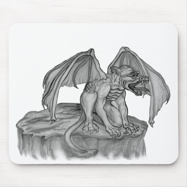 GOLEM - Gargoyle Schwarzweiß-Design Mousepad (Vorne)