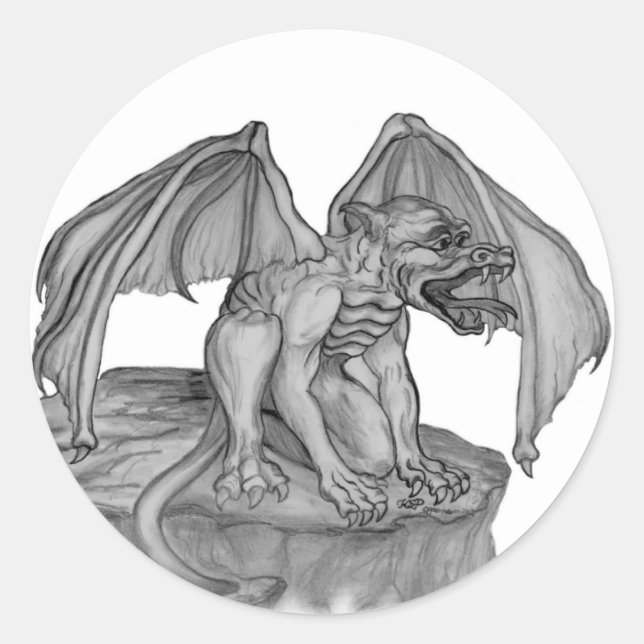 GOLEM - Gargoyle Schwarzweiß-Design Runder Aufkleber (Vorderseite)