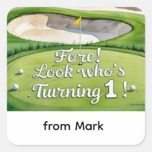Golf 1. Geburtstag 1 Jahr alt Golfer Quadratischer Aufkleber