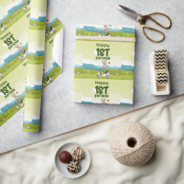 Golf 1. Geburtstag 1 Jahr alter Golfer mit Karren Geschenkpapier