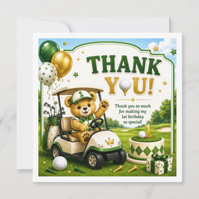 Golf 1. Geburtstag  Dankeskarte (Vorderseite)