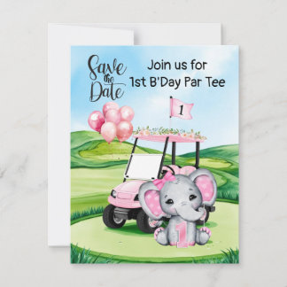 Golf 1. Geburtstag Einladung - Pink Golf Cart