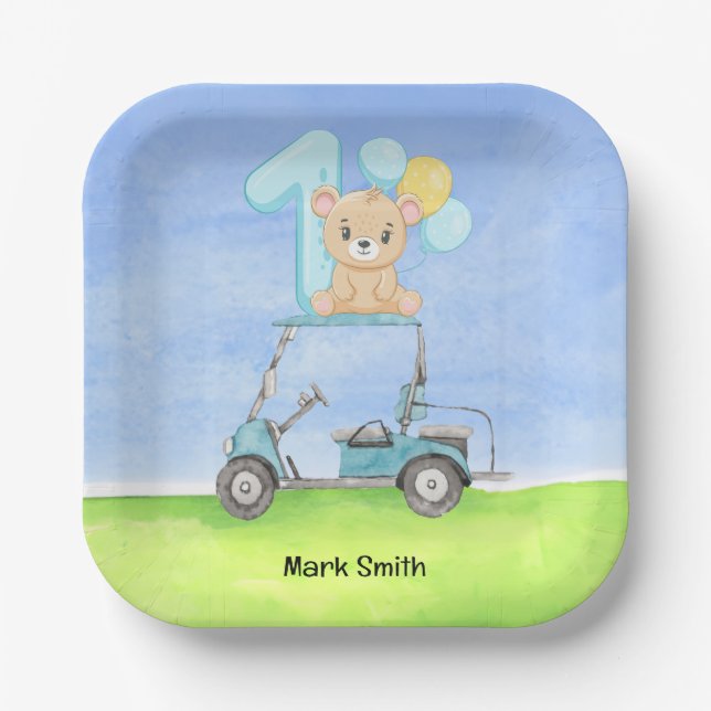 Golf 1. Geburtstag für Baby Boy Golfer Pappteller (Vorderseite)
