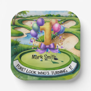 Golf 1. Geburtstag für Baby Golfer auf Grün Pappteller