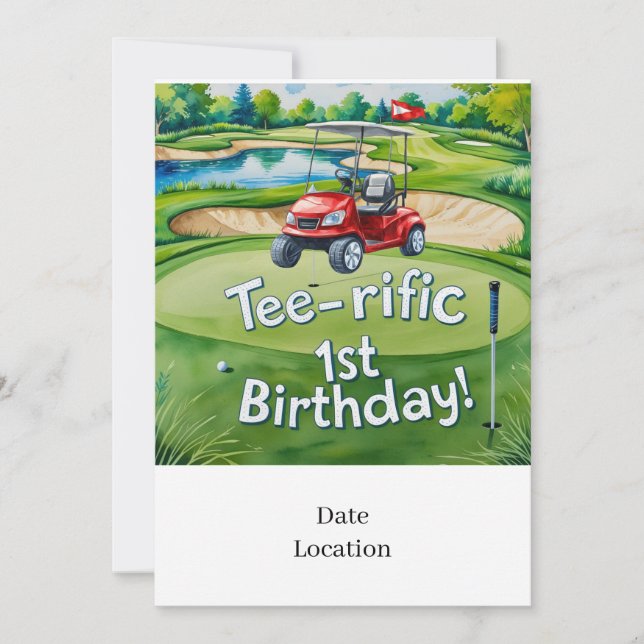 Golf 1. Geburtstag Golfer macht eins Einladung (Vorderseite)