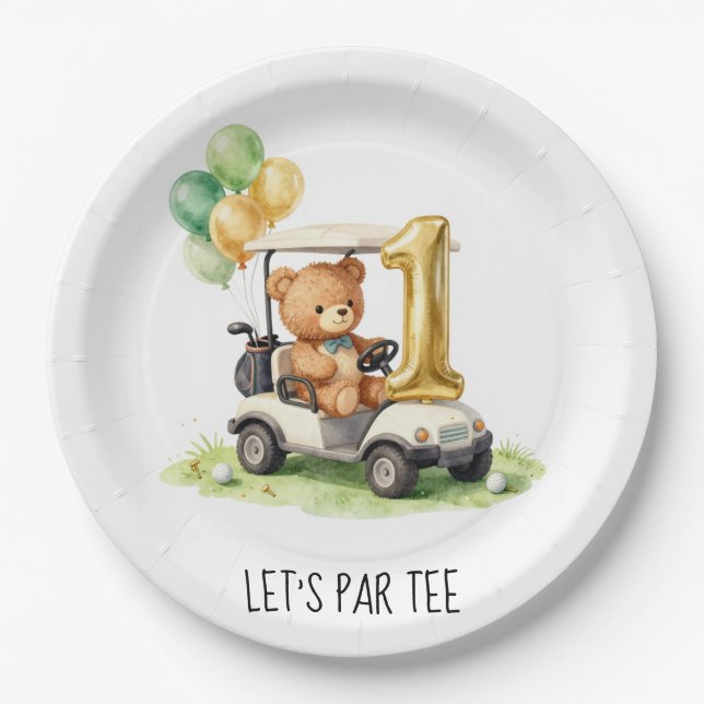 Golf 1. Geburtstag Let's Par Tee Pappteller (Vorderseite)