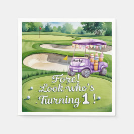 Golf 1 Geburtstag mit Golf Cart on Putting Green Serviette