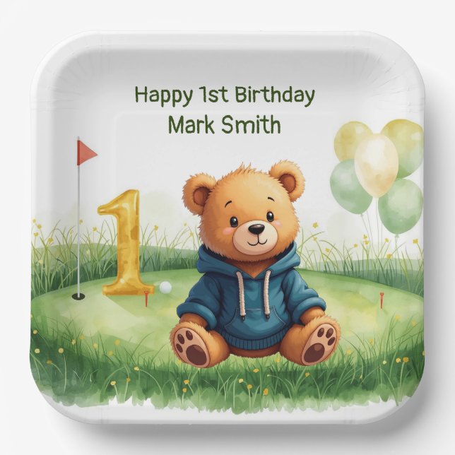 Golf 1. Geburtstag mit Putting Green Thema Pappteller (Vorderseite)