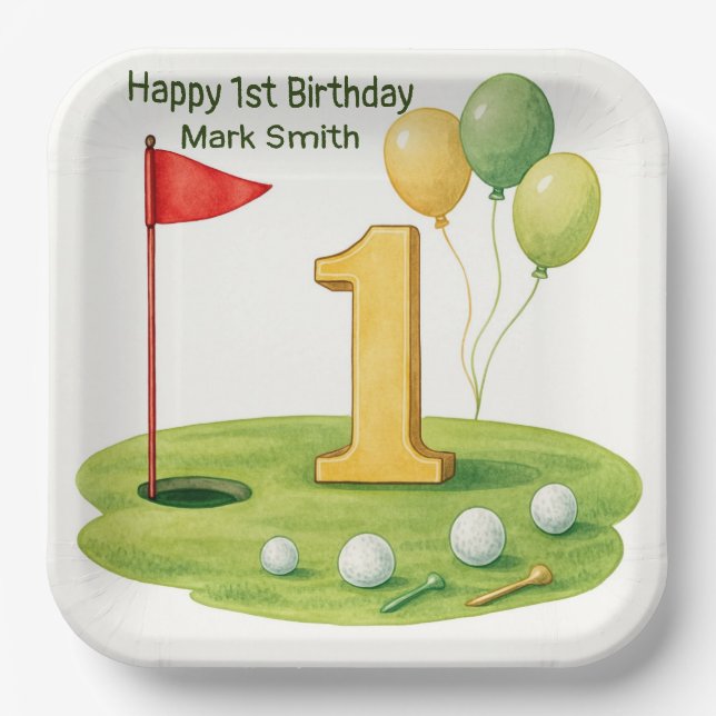 Golf 1. Geburtstag mit Putting Green Thema Pappteller (Vorderseite)