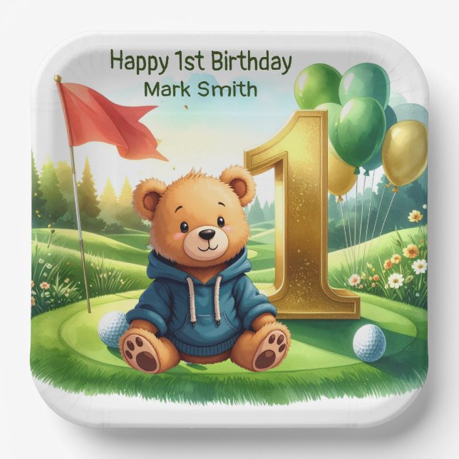 Golf 1. Geburtstag mit Putting Green Thema Pappteller (Vorderseite)