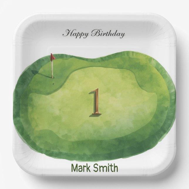 Golf 1. Geburtstag mit Putting Green Thema Pappteller (Vorderseite)