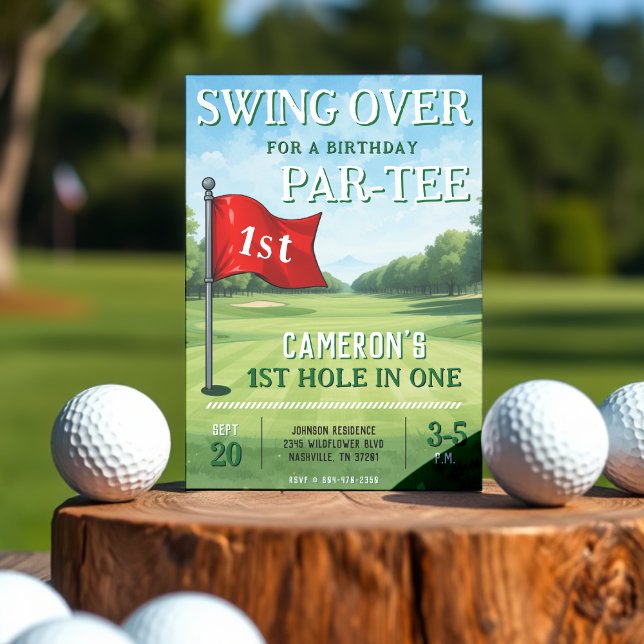 Golf 1 Geburtstag Party in einem Einladung (Golf 1st Birthday Party Hole In One Invitation
)