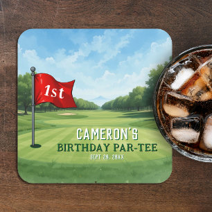 Golf 1 Geburtstag Party in einem Rechteckiger Pappuntersetzer
