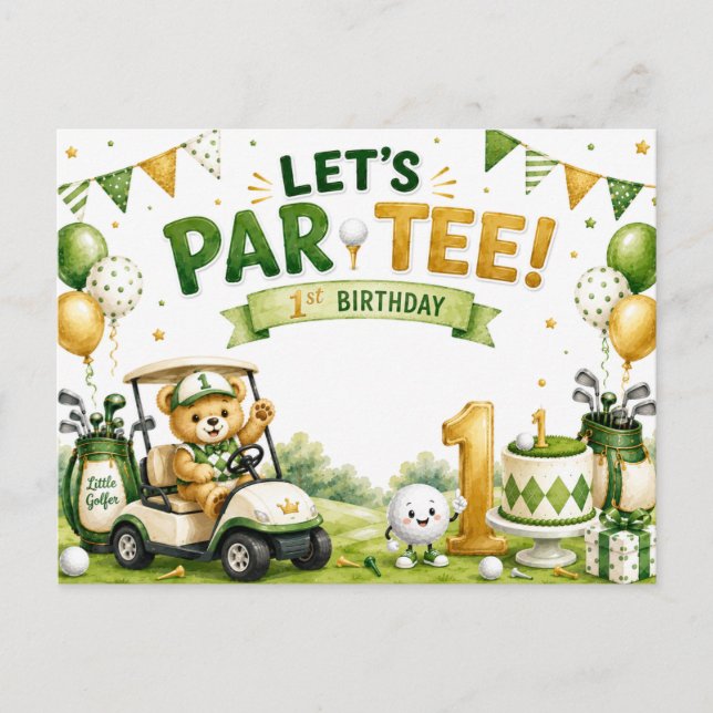 Golf 1. Geburtstagseinladung Postkarte (Vorderseite)