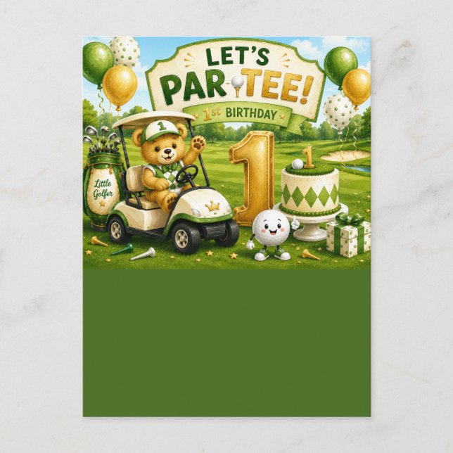 Golf 1. Geburtstagseinladung Postkarte (Vorderseite)